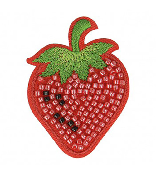 Ecusson thermocollant fraise perles 4,5x5cm