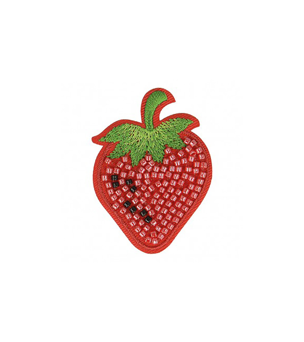 Ecusson thermocollant fraise perles 4,5x5cm