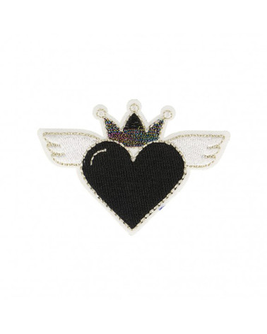Heart iron-on patch with black wings 4x6cm