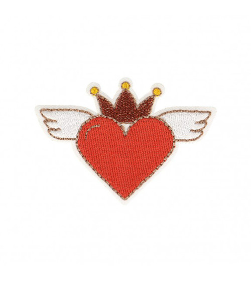 Heart iron-on patch with red wings 4x6cm