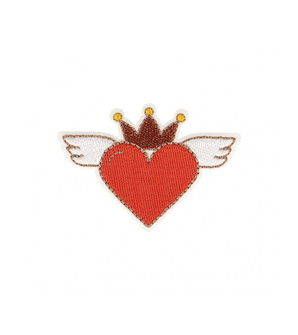 Heart iron-on patch with red wings 4x6cm