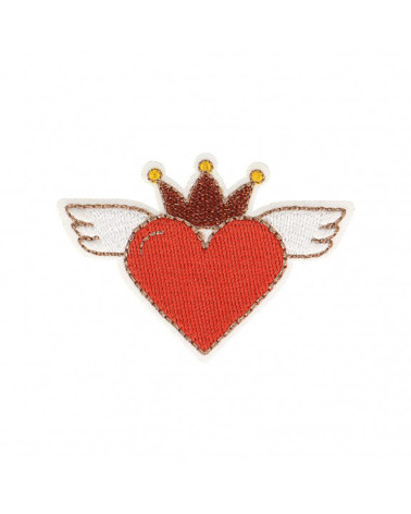 Heart iron-on patch with red wings 4x6cm
