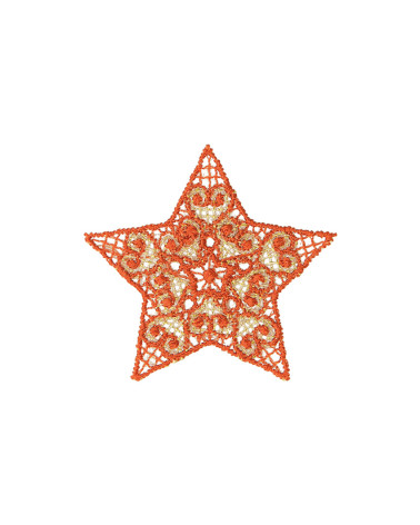 Ecusson thermocollant étoile brodée orange/beige 4x4cm