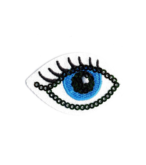 Set of 3 iron-on patches funny blue eye 35mm x30mm
