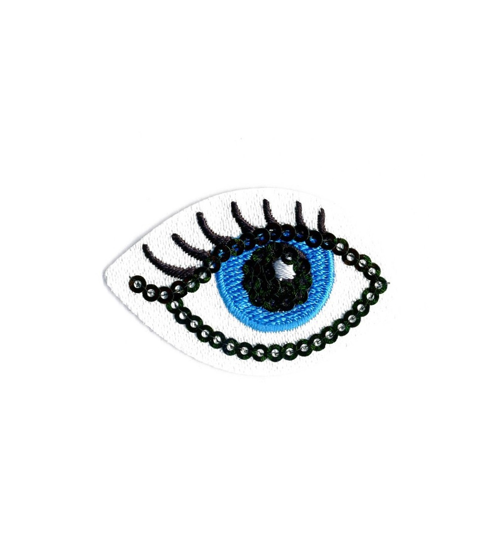 Set of 3 iron-on patches funny blue eye 35mm x30mm