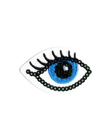 Set of 3 iron-on patches funny blue eye 35mm x30mm