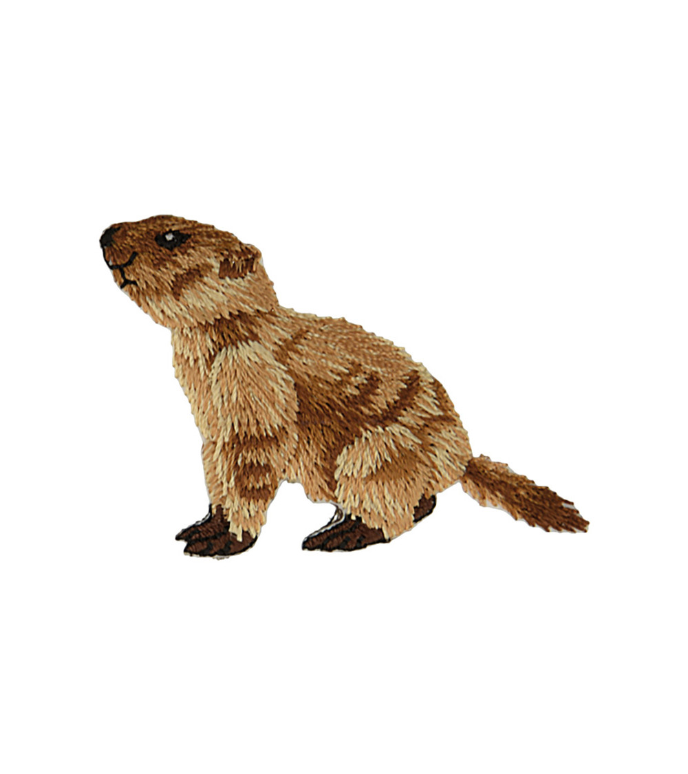 Set of 3 marmot iron-on patches left profile 3.5cm x 5.1cm