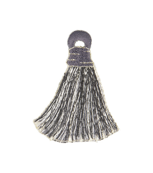 Set of 3 iron-on patches with gray/white pompoms 4.5x5.5cm