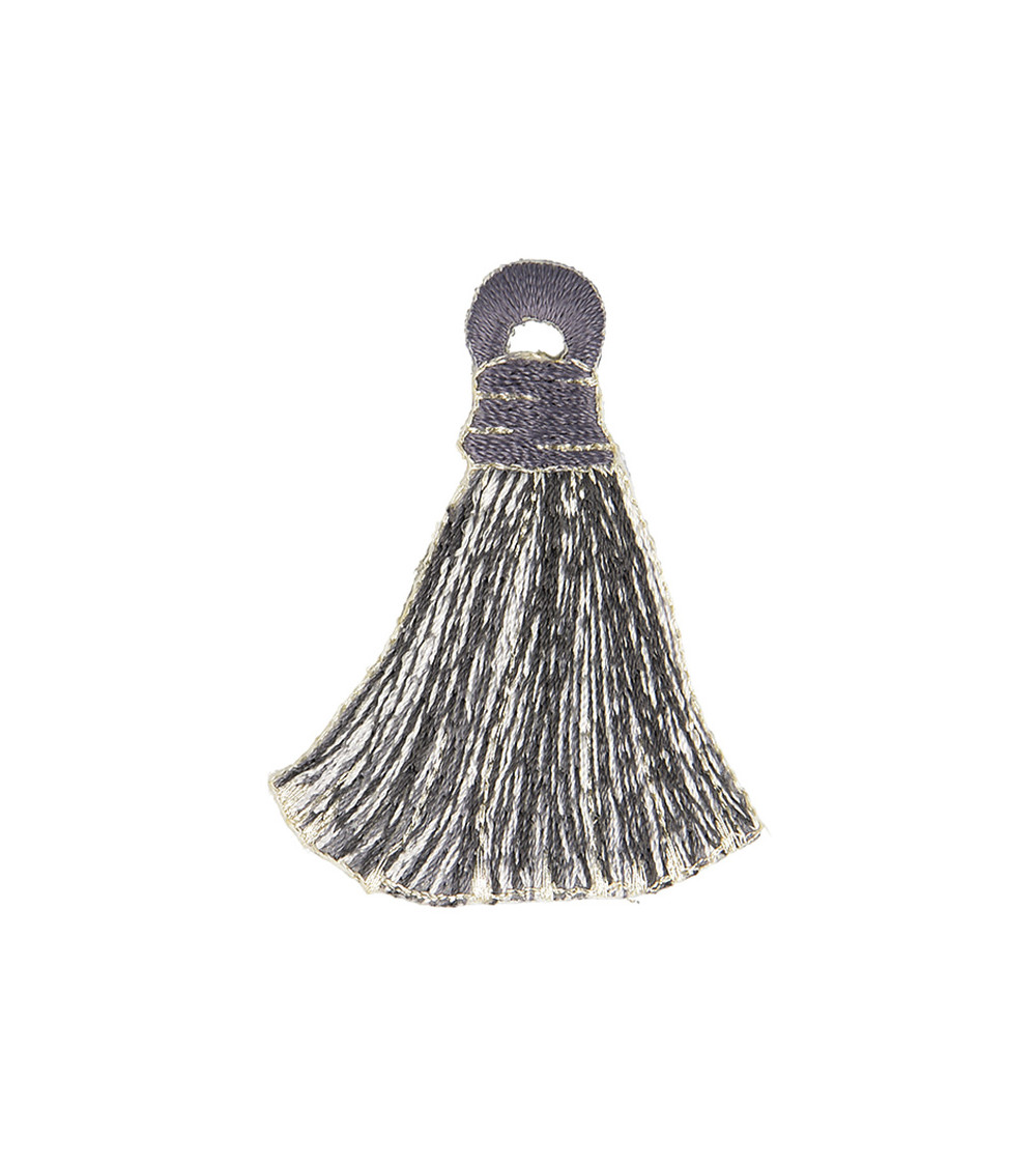 Set di 3 toppe termoadesive con pompon grigio/bianchi 4,5x5,5 cm