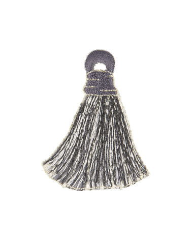 Set di 3 toppe termoadesive con pompon grigio/bianchi 4,5x5,5 cm