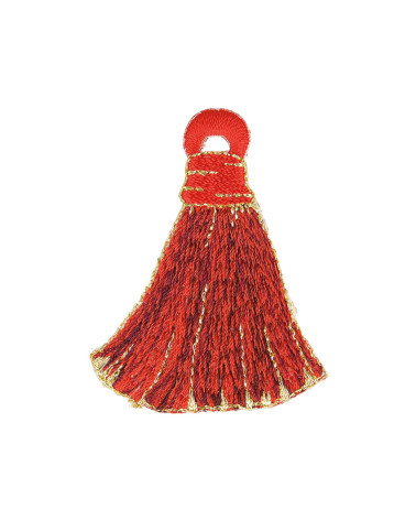 Set of 3 iron-on patches with red/gold pompoms 4.5x5.5cm