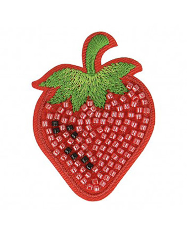 Set di 3 toppe termoadesive con perle fragola 4,5x5 cm