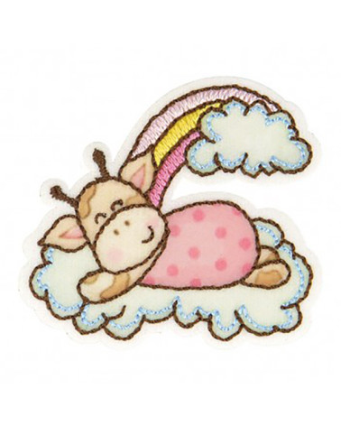 Set of 3 cute giraffe iron-on patches on a cloud 4x5cm