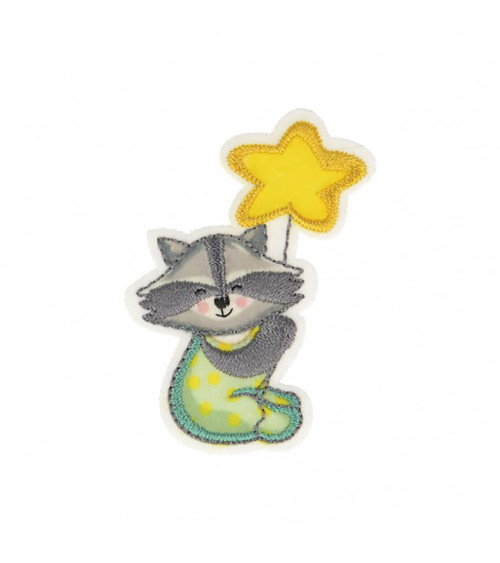Set of 3 raccoon star balloon iron-on patches 5.5x4.5cm