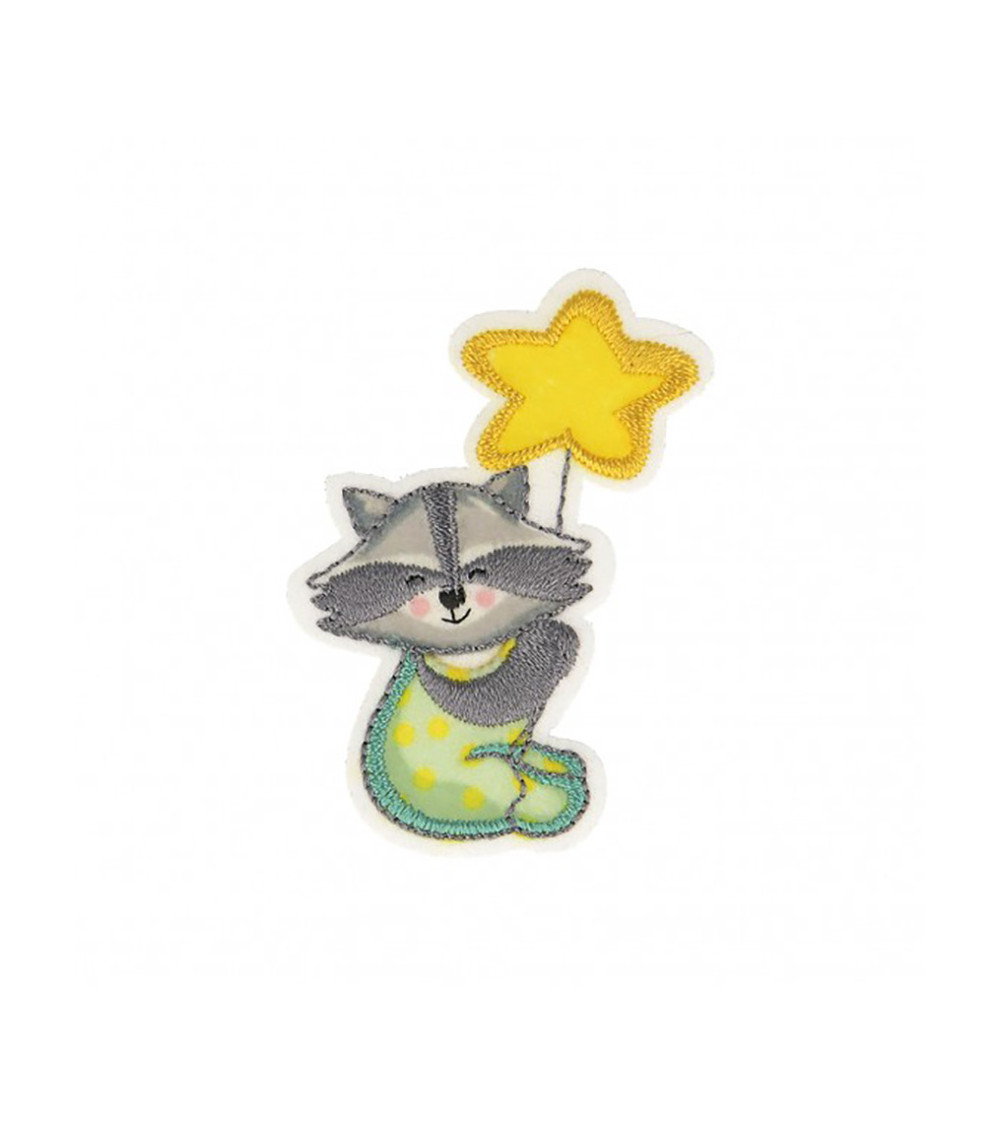 Set of 3 iron-on raccoon balloon star badges 5.5x4.5cm