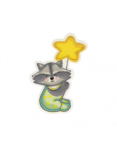 Set of 3 iron-on raccoon balloon star badges 5.5x4.5cm