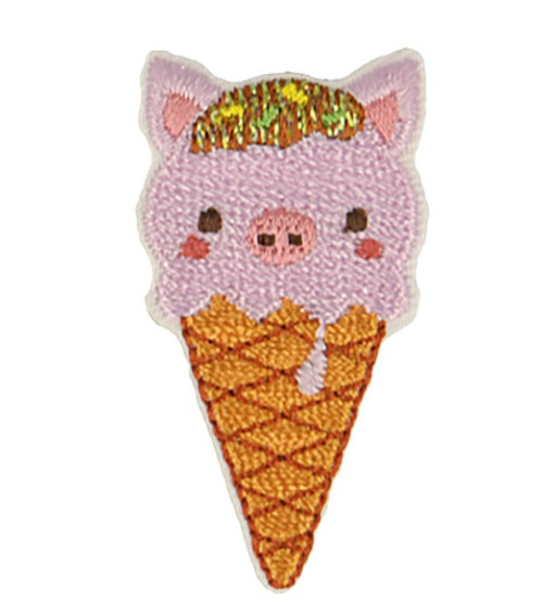 Set of 3 iron-on animal ice cream pig patches 2.3cm x 4.2cm