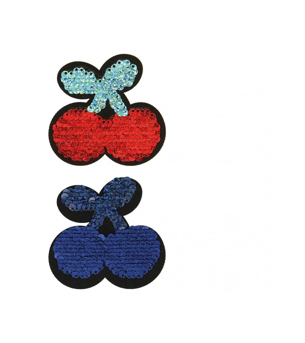 Set of 3 reversible sequin iron-on patches 9x4cm cherries