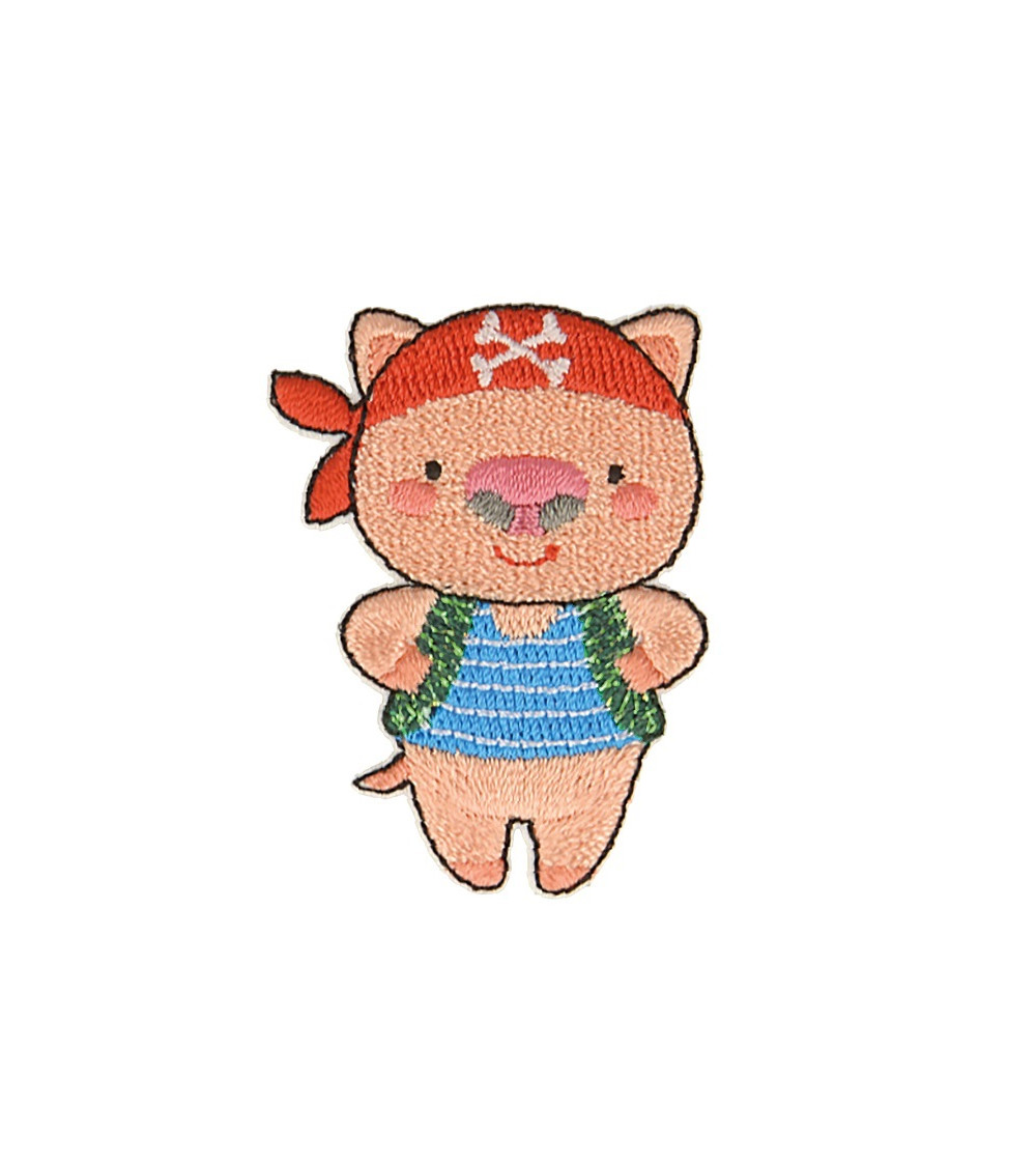 Lot de 3 écussons thermocollants animaux pirates cochon 3,7cm x 4,9cm