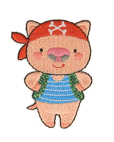 Lot de 3 écussons thermocollants animaux pirates cochon 3,7cm x 4,9cm