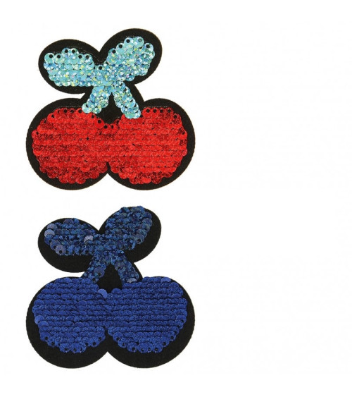 Reversible glitter iron-on patch 9x4cm cherries