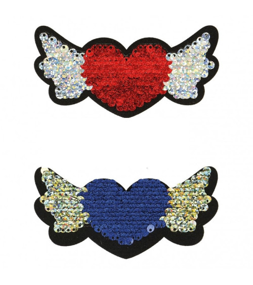 Ecusson thermocollant paillettes réversibles 9x4cm coeur