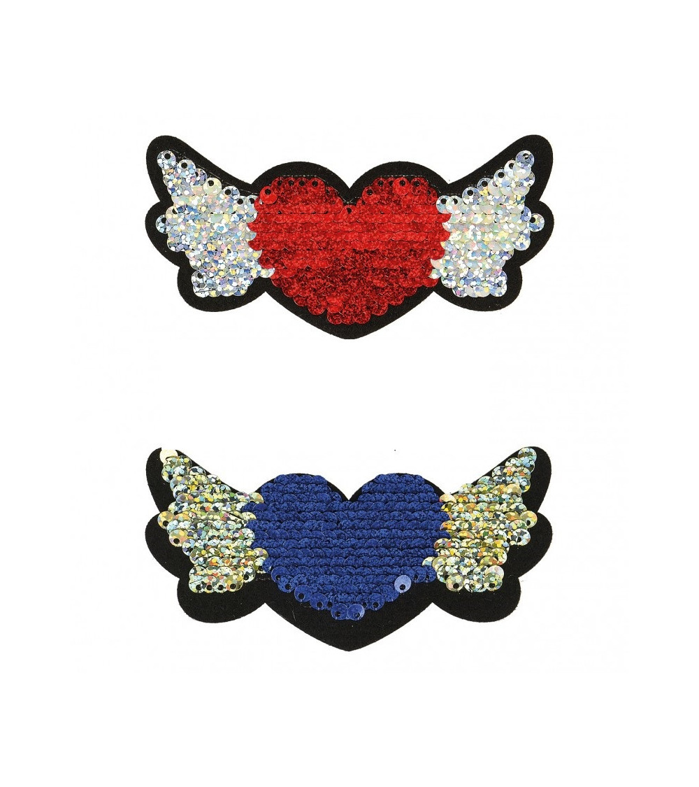 Ecusson thermocollant paillettes réversibles 9x4cm coeur