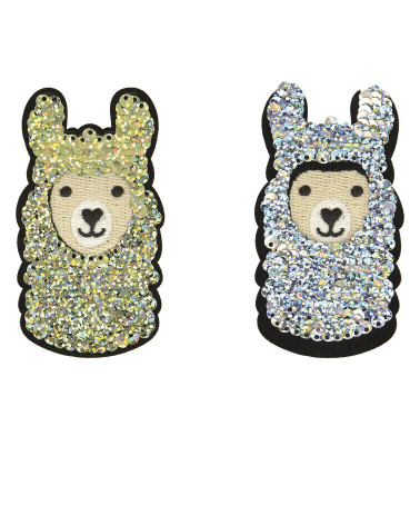 Gold llama iron-on patch with reversible glitter 8x5cm