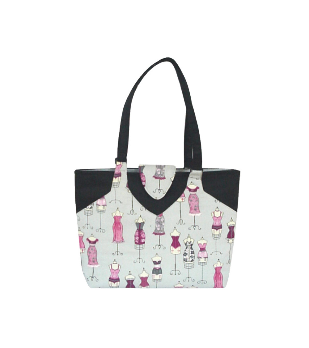 Sac couture/tricot 35cmx11cmx38cm couture gris et rose