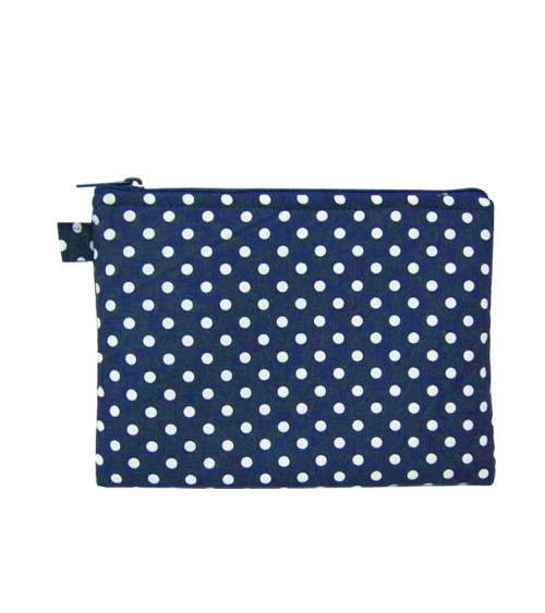 Pochette maquillage 16cmx21cm pois blancs/fonds bleu