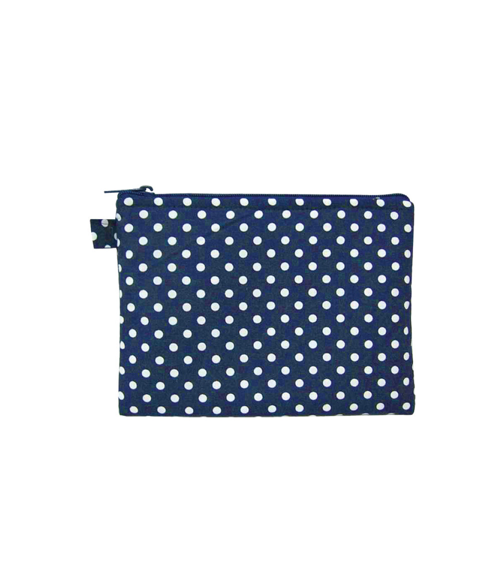 Pochette maquillage 16cmx21cm pois blancs/fonds bleu