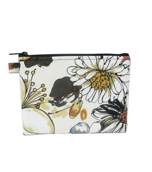 Pochette maquillage 16cmx21cm fleuri gris