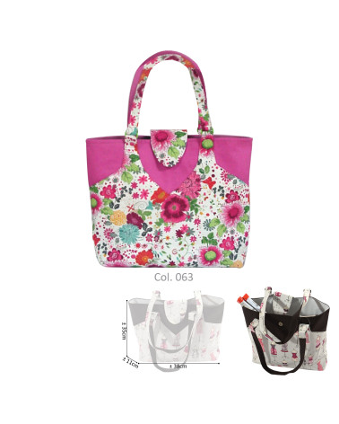 Borsa couture/tricot 35cmx11cmx38cm fleuri rose