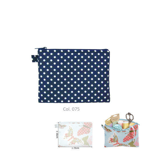 Astuccio per trucchi 16x21 cm pois bianchi/fondo blu