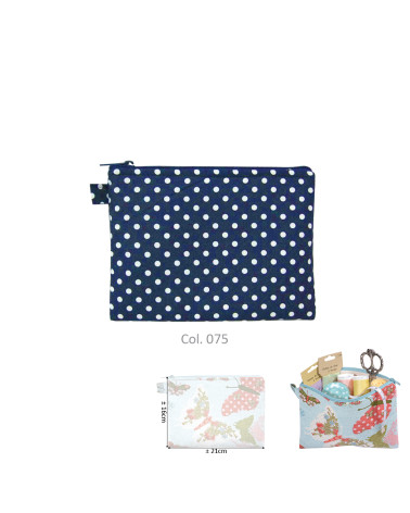 Astuccio per trucchi 16x21 cm pois bianchi/fondo blu