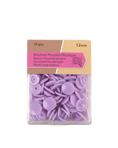 Pack of 30 100% plastic snap buttons in lavender color