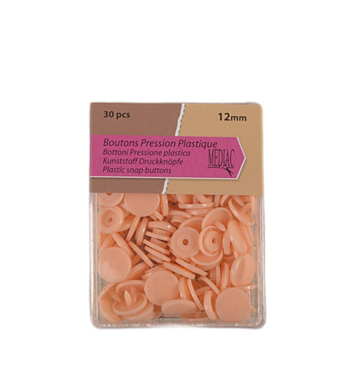Set of 30 100% plastic salmon-colored snap buttons