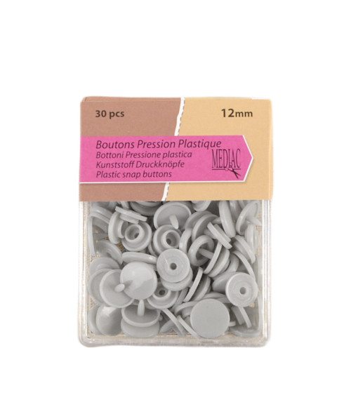 Lot de 30 boutons pression 100% plastique Gris argent