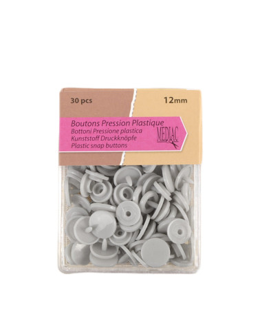 Lot de 30 boutons  pression 100% plastique Gris argent