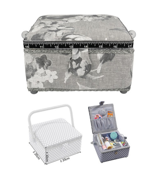 Small square sewing box L20xH11cm watercolor flowers