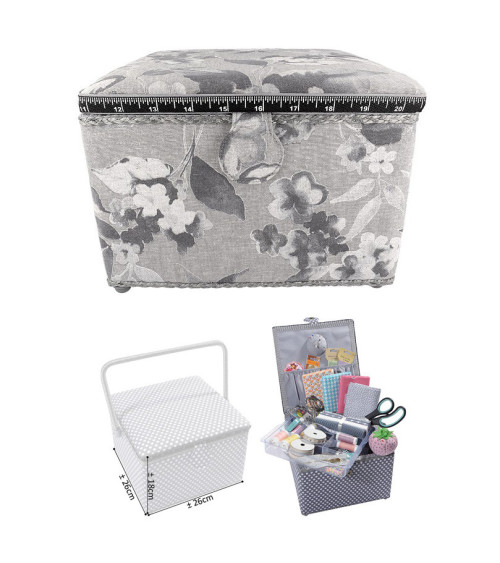 Petite boîte à couture carrée L26xH19cm fleurs aquarelle