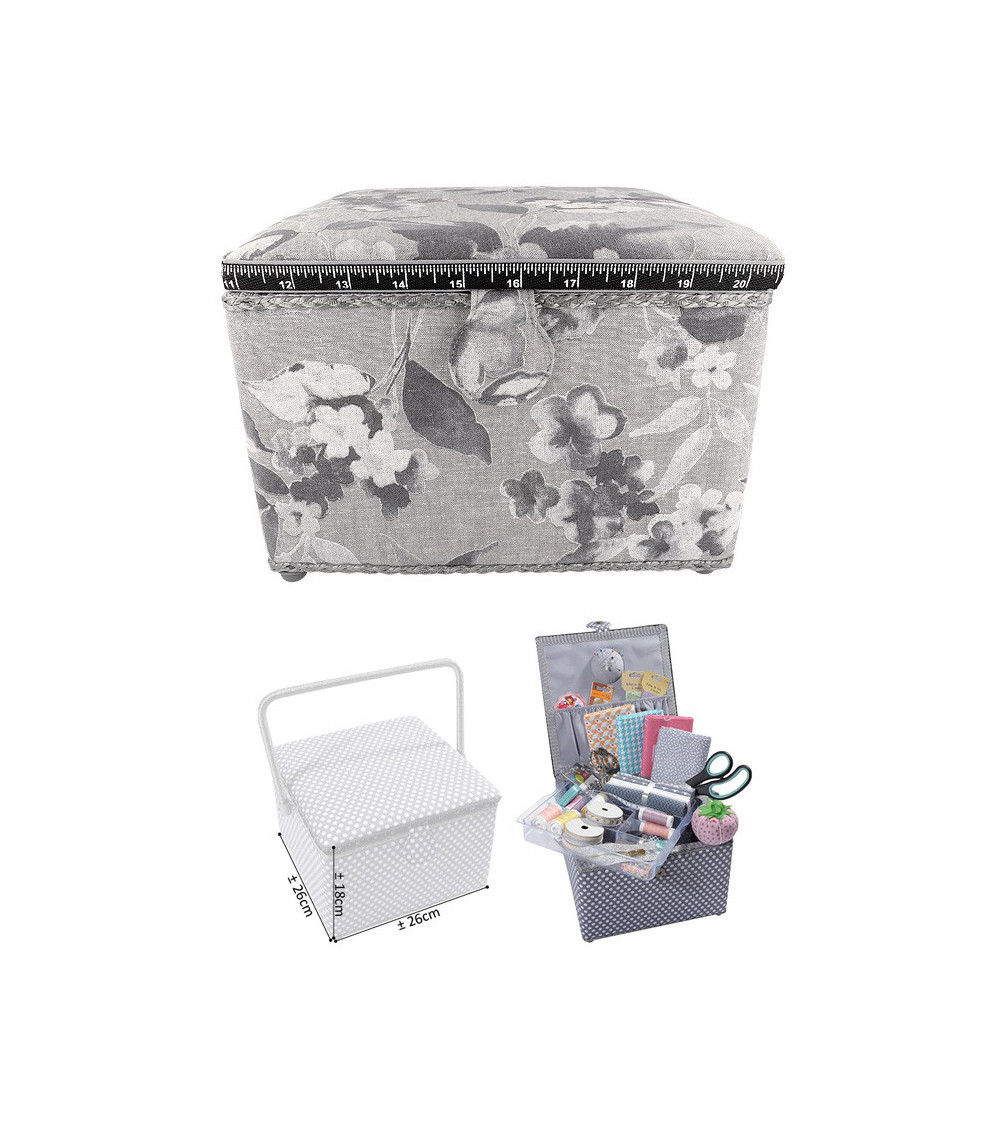 Small square sewing box L26xH19cm watercolor flowers