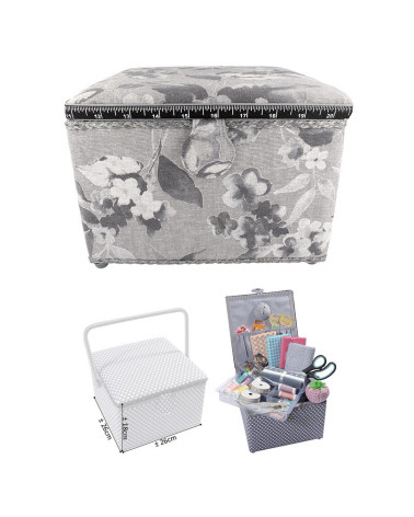 Petite boîte à couture carrée L26xH19cm fleurs aquarelle