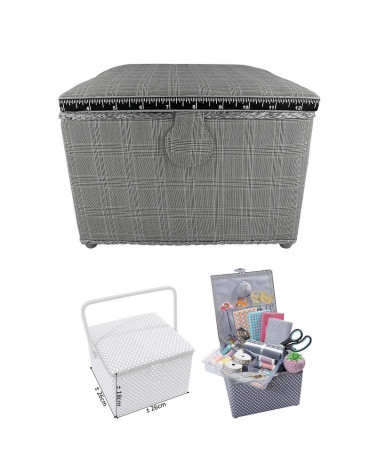 Petite boîte à couture carrée L26xH19cm quadrillage élégance