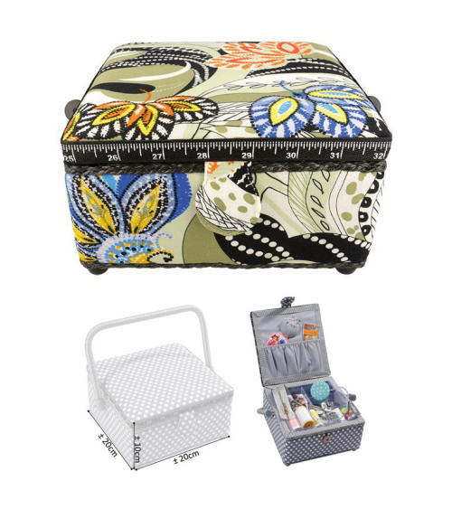 Small square sewing box L20xH11cm travel from Africa