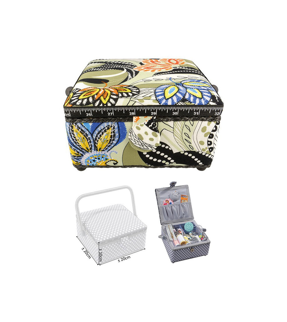 Small square sewing box L20xH11cm travel from Africa