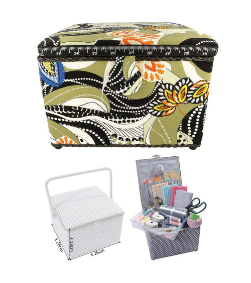 Petite boîte à couture carrée L26xH19cm voyage d'Afrique