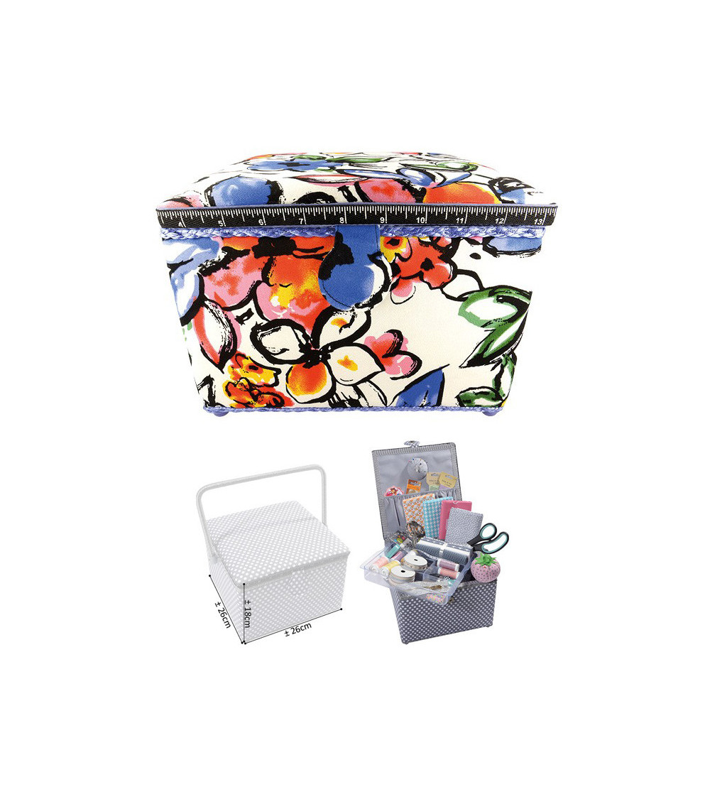 Small square sewing box L26xH19cm Original pastel