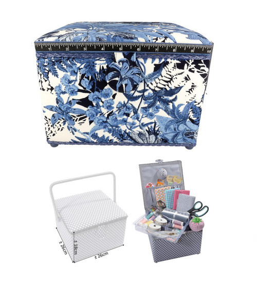 Small square sewing box L26xH19cm night blue flower