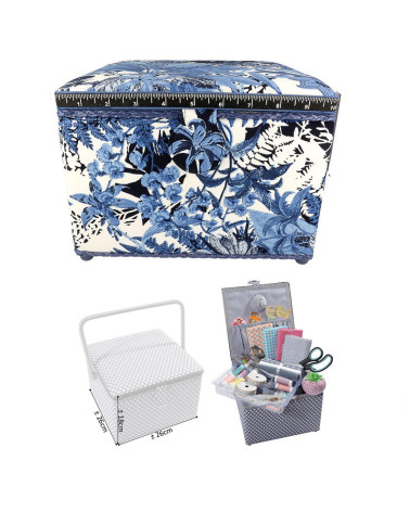 Small square sewing box L26xH19cm night blue flower